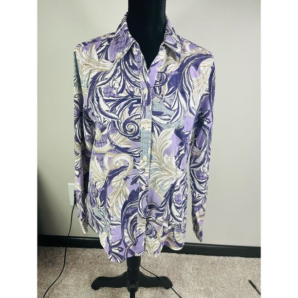 Chico's cotton button down purple paisley floral shirt size 1 - Picture 2 of 12
